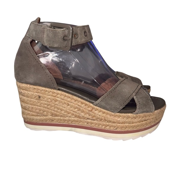 Marc Fisher Gray Suede Espadrille Wedge Sandals | Ankle Strap Size 7 Resort Chic - Picture 3 of 9